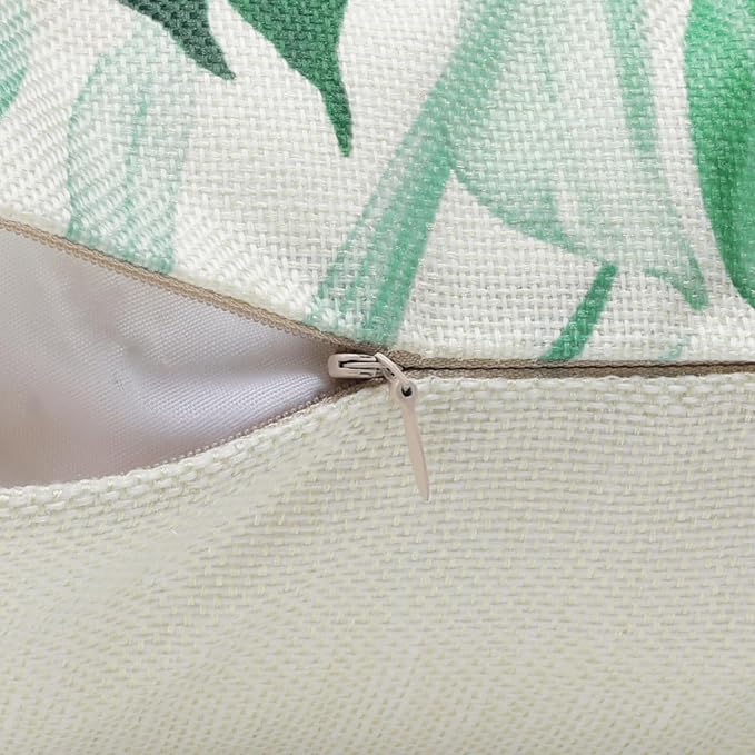 Bonhause Tropical Leaves Throw Pillow Covers 16 x 16 Inch Green Brown Leaf Decorative Pillow Cases Polyester Linen Outdoor Cushion Covers for Sofa Bed Home Decor Set of 4