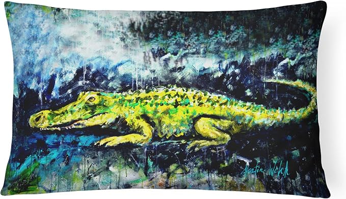 Caroline's Treasures MW1233PW1216 Sneaky Alligator Canvas Fabric Decorative Pillow Machine Washable, Indoor Outdoor Decorative Pillow for Couch, Bed or Patio, 12HX16W