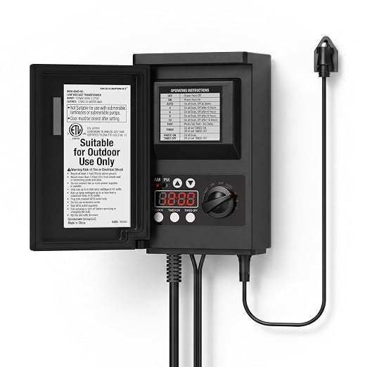 45W Low Voltage Transformer Landscape Lighting Transformer for Low Voltage Landscape Lights with Photo Sensor Timer Function 9920-9045-01