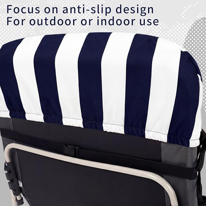 Tudomro Outdoor Chaise Lounge Cushion 66x21x4'' Waterproof & Fade-Resistant Patio Pool Chaise Lounge Cushion Headrest Pillow Tie Replacement Rocking High Back Chair(Navy Blue, White Stripe,1 Pcs)