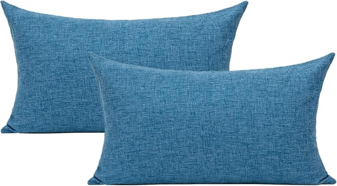 All Smiles Blue Lumbar Pillow Covers Patio Farmhouse Decoration Solid Throw Pillow Covers 12"x20" for Sofa Couch Bed