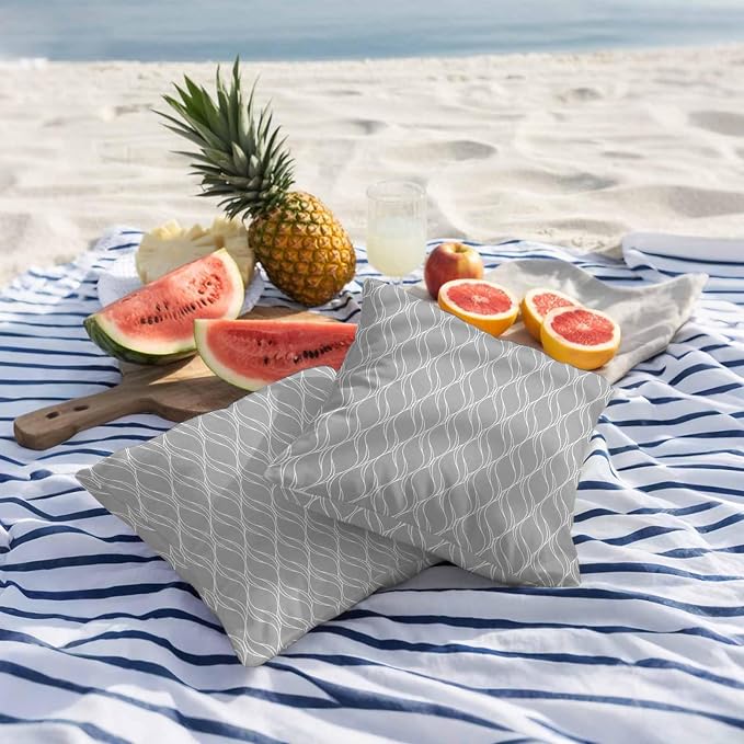 Grey White Stripes Outdoor Pillow Covers 24x24 Inch Throw Pillow Covers Set of 2 Waterproof Decorative Pillow Cases Simple Geometric Modern Monochrome Cushion Covers for Patio Furniture Garden Couch