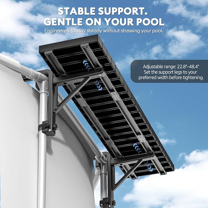 Pool Bar for Above Ground Pools, Stable Poolside Drink & Snack Table Supports Up to 110 lbs, Large Heavy-Duty Metal Poolside Bar Fits ≤4.4” Rails for Framed Round & Oval Pools, Ideal for Pool Parties