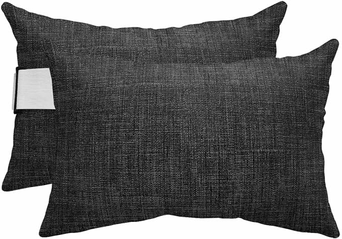 Pack of 4 Outdoor Lumbar Pillow Covers 12x20 Inch, Black Burlap Texture Waterproof Throw Pillow Covers Set, Farmhouse Vintage Black Indoor&Outdoor Decorative Cushion Cases for Patio Porch Beach