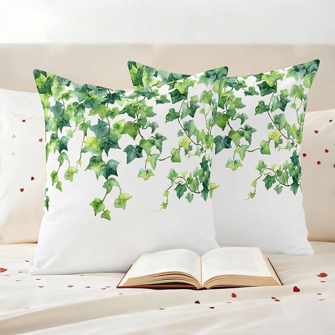 Outdoor Pillow Covers Set of 2, Green Leaf Vine Decorative Throw Pillow Covers 16X16IN, Country Leave Throw Pillows Protector Cushion Case for Patio,Couch,Sofa,Garden