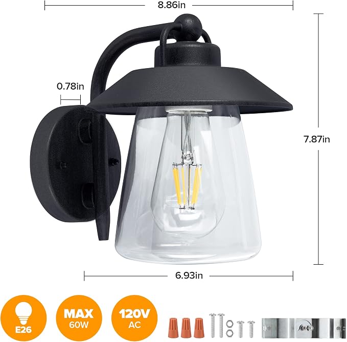 LUTEC 2 Pack Outdoor Indoor Exterior Light Fixture, Farmhouse Barn Wall Sconce, Matte Black Finish Anti-Rust Wall Mount Light, Waterproof Wall lamp with Clear Glass for Porch, Exterior, Patio