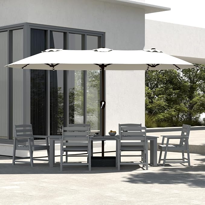 HDPE 5-Piece Outdoor Dining Set with 11FT Umbrella, Black | All-Weather Patio Table and Chairs for 4, Fade-Resistant Patio Furniture Dining Set for Lawn, Garden, Deck, Backyard