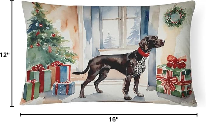 Caroline's Treasures DAC2663PW1216 German Shorthaired Pointer Cozy Christmas Throw Pillow Machine Washable, Indoor Outdoor Decorative Pillow for Couch, Bed or Patio, 12HX16W