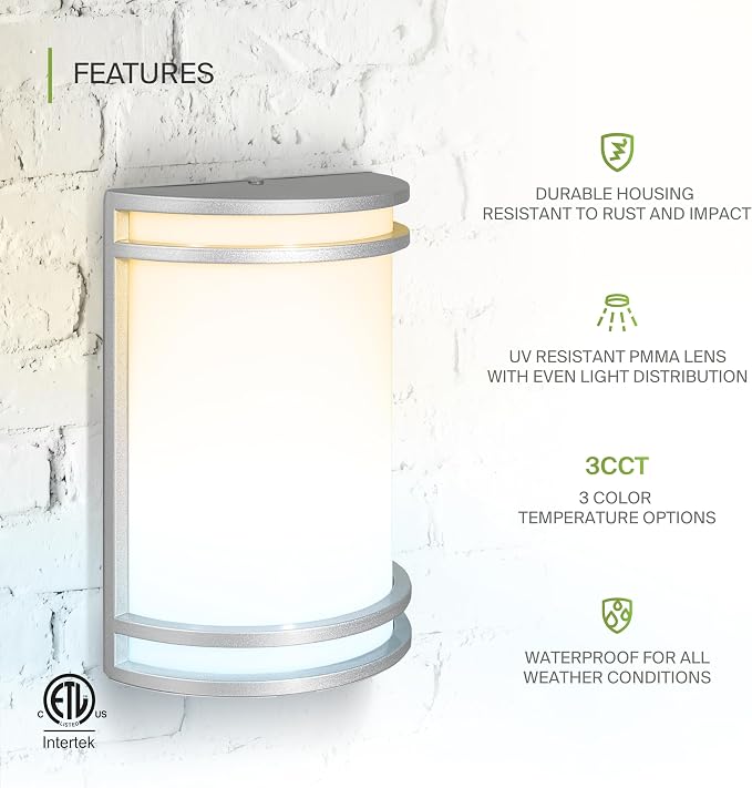 ASD 10 Inch LED Outdoor Sconce Lights - 15W 120-277V 3000K 4000K 5000K Brushed Nickel Exterior Lighting Fixtures, Dimmable Exterior Lights for House, Modern Patio Wall Light Fixture ETL