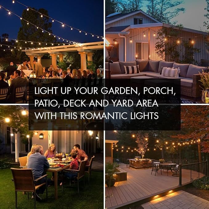 51FT Outdoor Shatterproof LED String Lights, Waterproof 17 Hanging Sockets with 18 x Dimmable LED Bulb Garden Light String, Waterproof Vintage Patio Lights for Wedding Party