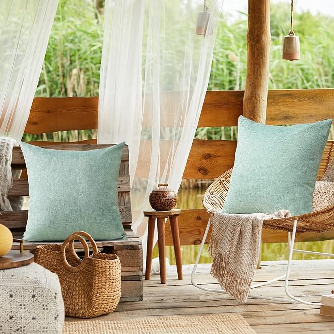 OTOSTAR Pack of 2 Decorative Outdoor Waterproof Throw Pillow Covers 18x18 Inch Garden Square Pillow Cases Outdoor Pillow Covers Cushion Case Patio Pillow Shells for Sofa Couch Tent Bench Decor (Mint)