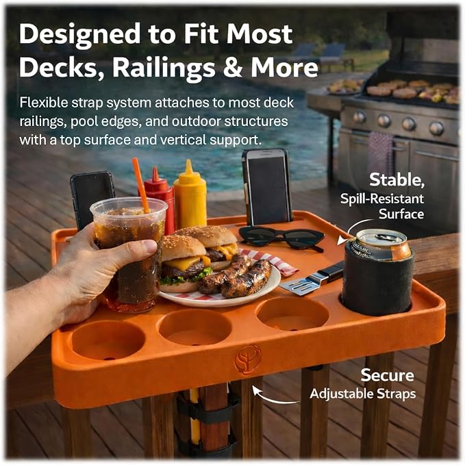 Above‑Ground Pool Table Tray with Cup Holders – Fits Intex, Coleman & Bestway Metal Frame Pools – Adjustable Drink & Snack Table with Phone Slots for Poolside Use