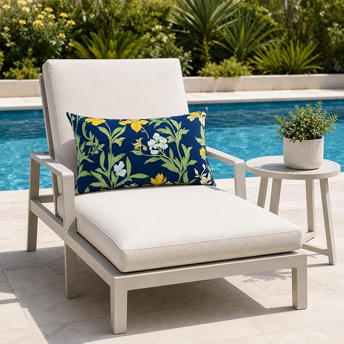 Pack of 2 Patio Lumbar Pillows 12"x20" | Fade Resistant Outdoor Waterproof Lumbar Pillow with Inners Decorative Garden Lumbar Cushions for Home Patio Terrace Sofa