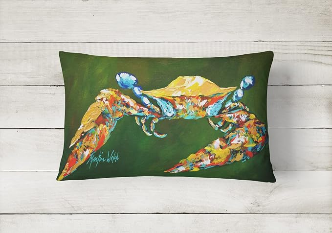 Caroline's Treasures MW1157PW1216 Go Green Crab Canvas Fabric Decorative Pillow Machine Washable, Indoor Outdoor Decorative Pillow for Couch, Bed or Patio, 12HX16W