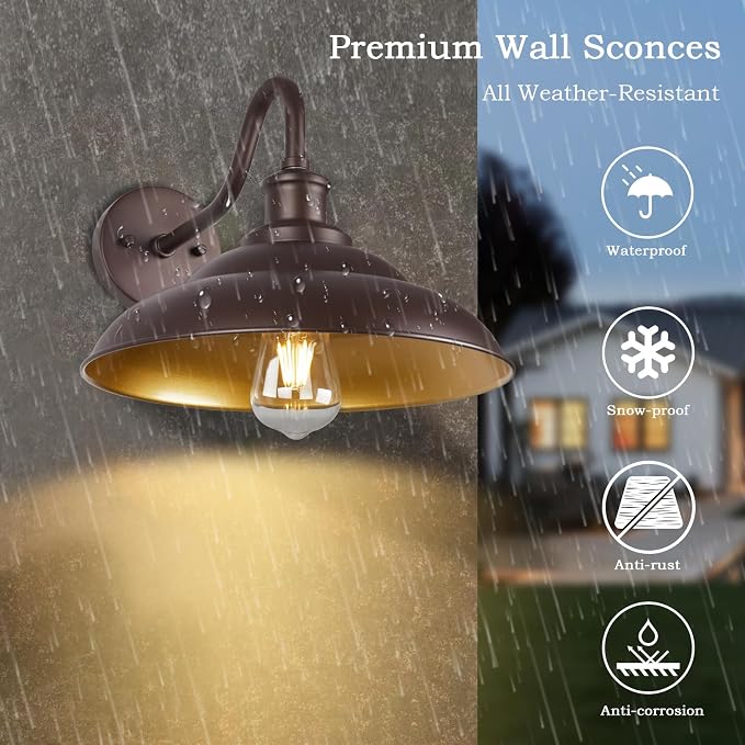 Barn Light - 12" Farmhouse Exterior Wall Mount Sconce, Industrial Black & Oil Rubbed Bronze, 3 Pack - Outdoor & Indoor Use