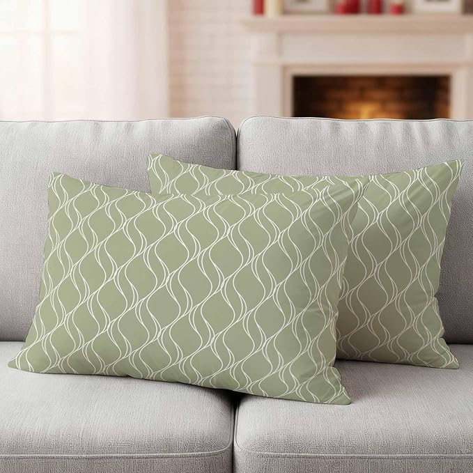 Sage Green Stripes Outdoor Pillow Covers 20x12 Inch Lumbar Pillow Covers Set of 2 Waterproof Decorative Throw Pillow Cases Simple Geometric Modern Monochrome Cushion Covers for Patio Furniture Garden