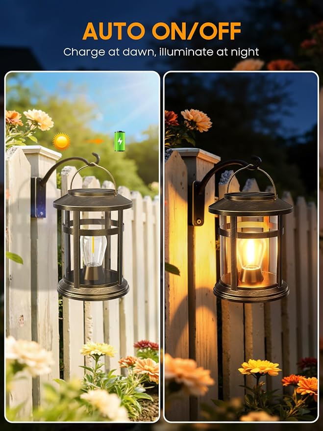 Solar Lantern Outdoor Waterproof, 2 Pack Bright Hanging Solar Lights for Outside Decorative, Upgraded Solar Powered Lanterns LED Lighting for Garden Patio Porch Decor Gifts (Antique Copper)