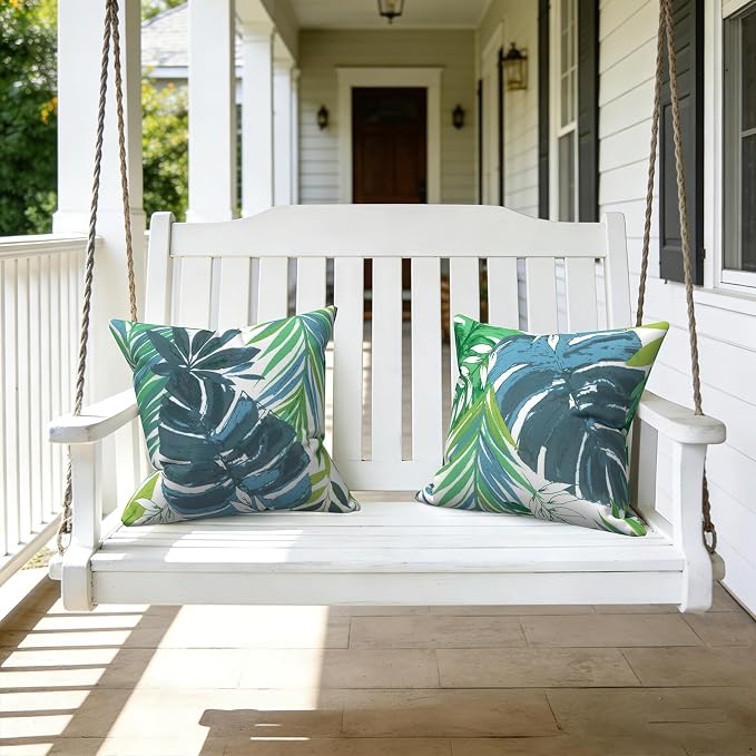 LVTXIII Outdoor Throw Pillows 16x16 Inch, Set of 2 Square Decorative Pillows with Inserts for Patio Furniture, Porch Chair, Garden Sofa, Islamorada Blue Green