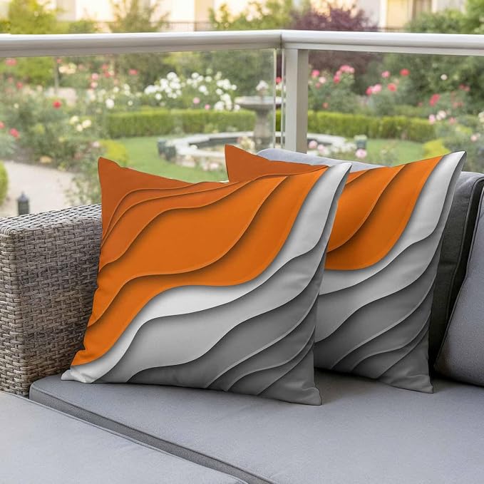 Abstract Beach Outdoor Pillow Covers Set of 2 Aesthetic Grey to Orange Gradient Waterproof Throw Pillow Cover Decorative Cushion Cases for Patio Porch Garden 24X24 Inch
