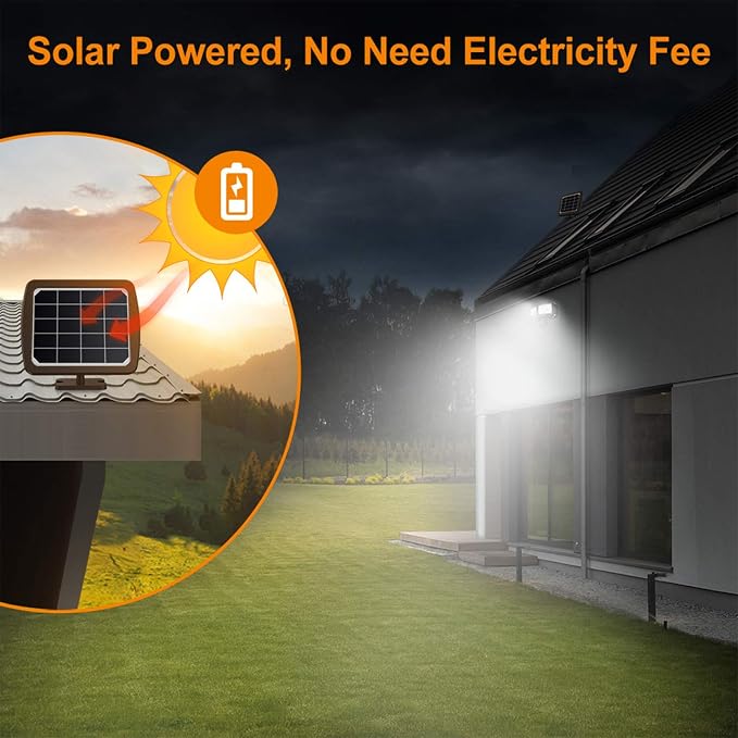 LEPOWER LED Solar Security Lights 1000LM Solar Powered Flood Lights Outdoor | 2 Head Solar Powered Flood Lights, 5500K, Easy Installation, IP65 Waterproof for Garage, Yard, Porch, Garden, Driveways-Brown