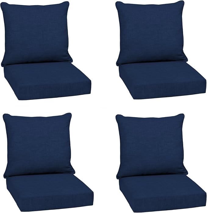 Arden Deep Seat Outdoor Chair Cushion Set (4-Pack), 24 in x 24 in, Weather-Proof, Rain-Proof, Fade Resistant Patio Cushion Set for Chair, Sofa, and Couch Sapphire Blue Leala | Outdoor Sofa, Couch, Conversation Set, Weather-Proof, Rain-Proof, Fade Resis...