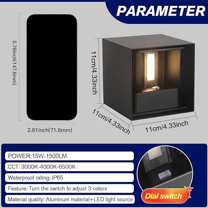 15W 3CCT Adjustable Up and Down LED Wall Sconce 4 Pack | Black IP65 waterproof ETL certified 1300LM Exterior/Interior Lighting Fixtures for porches & patios