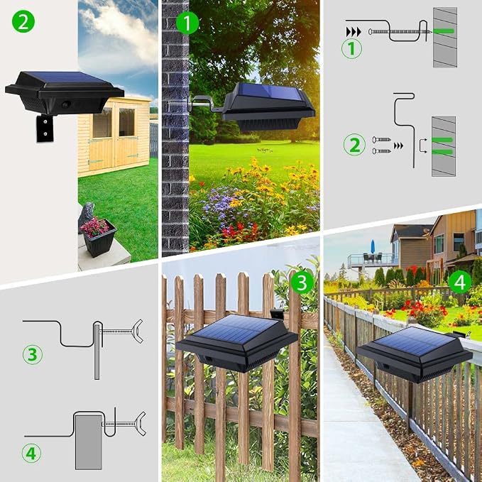 Gutter Lights, 40 LEDs Solar Patio Decor Lights, Deck Lights Outdoor Waterproof Fence Lights for Wall Backyard Porch, Patio, Pool,Step Stairs, Yard, Garden, Pathway (4Pack-Black,Warm White Light)