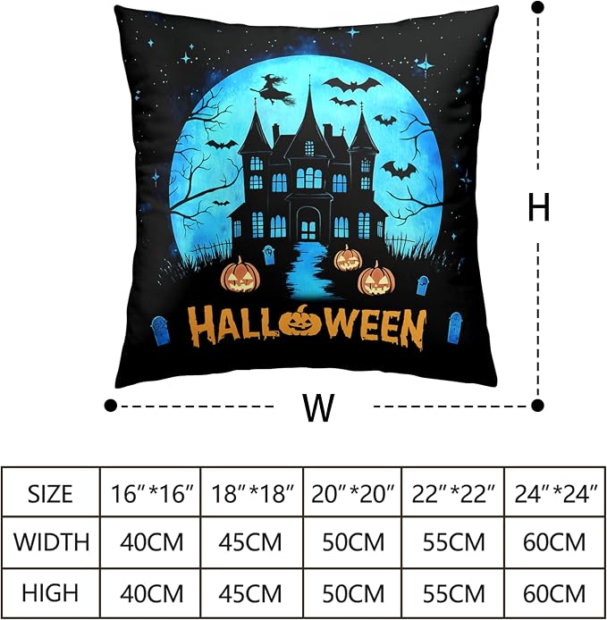 Halloween Pillow Covers 20x20 Set of 2 Witch Castle Throw Pillow Covers Horror Full Moon Night Pillow Case Bat Ghost Pumpkin Cushion Case for Holiday Party Home Decor Couch Sofa