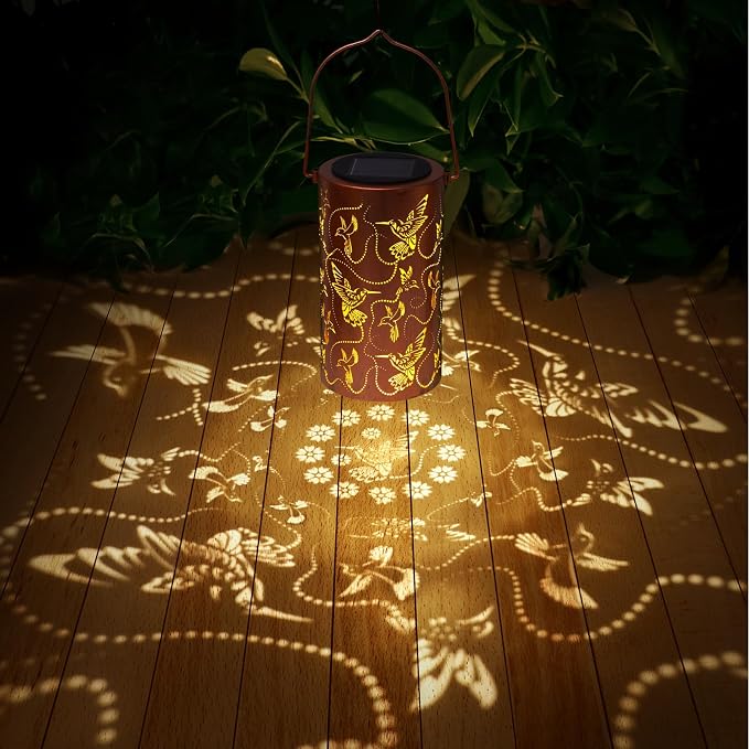Solar Lanterns Outdoor Hanging Hummingbird Decor Lantern,Waterproof Hollow Out Metal Decorative Garden Light,Graceful Decoration for Patio,Yard,Landscape,Walkway,Festival