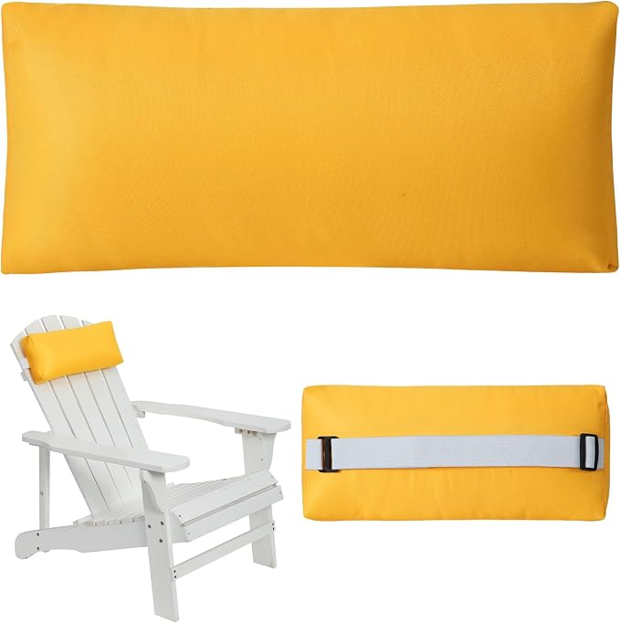 Headrest Pillow for Patio Chaise Lounge Chair, Outdoor Chaise Pillows with Adjustable Elastic Stripe Head Resting Pillows for Recliner Office Chair, Yellow 1 Pack