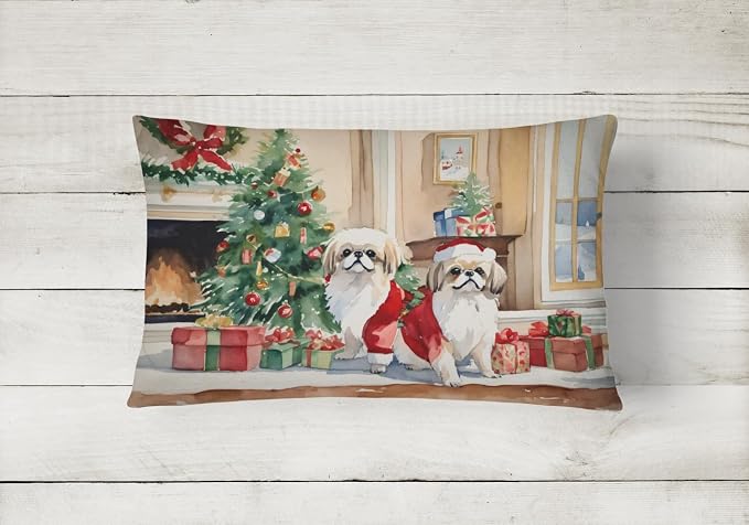 Caroline's Treasures DAC2721PW1216 Pekingese Cozy Christmas Throw Pillow Machine Washable, Indoor Outdoor Decorative Pillow for Couch, Bed or Patio, 12HX16W