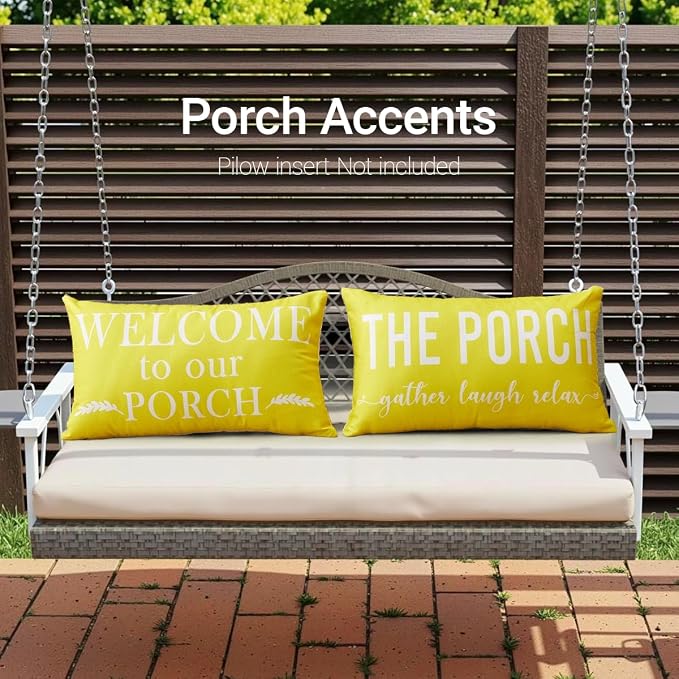 Porch Decor Yellow Outdoor Lumbar Pillow Covers Waterproof 12x20 for Patio | Set of 2, Summer, Porch Decorations Outdoor, Porch Pillows, Outdoor Pillows Waterproof, Outdoor Pillows for Patio Furniture