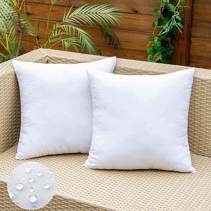 EMEMA Pack of 2 Outdoor Pillow Inserts Waterproof Throw Pillow Premium Fluffy Decorative Cushion Square Inner Soft for Patio Furniture Garden Sleeping Bed Couch Sofa Bedroom 18x18 Inch 45x45 cm