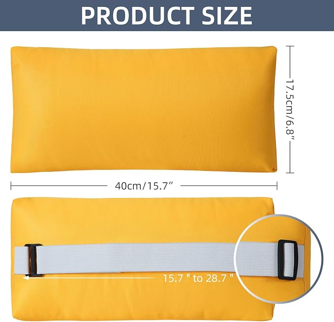 Headrest Pillow for Patio Chaise Lounge Chair, Outdoor Chaise Pillows with Adjustable Elastic Stripe Head Resting Pillows for Recliner Office Chair, Yellow 2 Pack