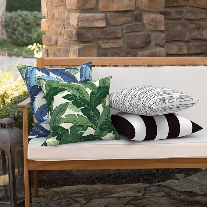 Outdoor 16x16 Inch Throw Pillow Covers Set of 2, All Weather Square Pillow Cases, Covers ONLY, Patio Cushion Pillow of Home Furniture Use, Swaying Palms Blue