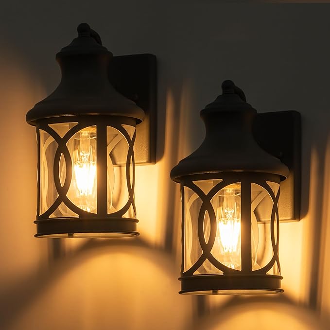 2-Pack Outdoor Wall Lights, Porch Lights, Waterproof Outdoor Wall Sconce, Exterior Light Fixture Grey Finish with Clear Glass Shade for Garage Patio Front Door Balcony, 12in.