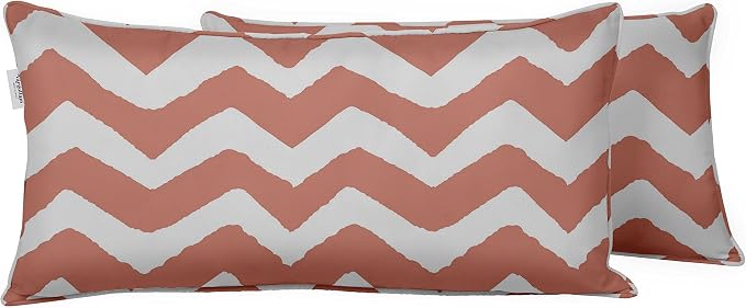 Indoor/Outdoor Polyester Fabric Lumbar Pillow Cover, All-Weather Waterproof Rectangular Cushion Case for Patio Furniture, 12 x 20 Set of 2 - Chevron-67