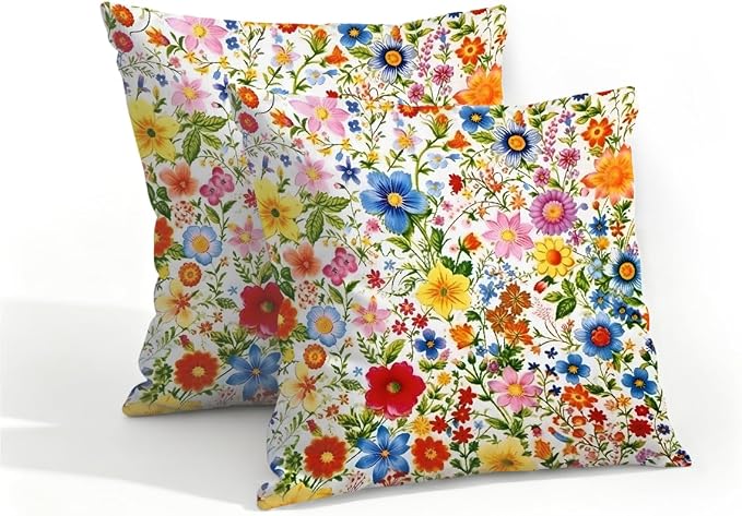 16x16 Inch Outdoor Pillow Covers Set of 2 Waterproof Throw Pillow Covers Decorative Couch Cushion Covers Colorful Art Floral Square Pillowcases Protectors for Patio Garden Sofa