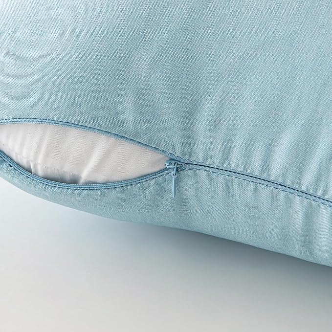 EMEMA Outdoor Throw Pillow Covers Decorative Farmhouse Square Pillowcases Waterproof Cushion Covers Cases for Patio Couch Garden Sofa Home Living Room Set of 2 20x20 Inch Blue Gray