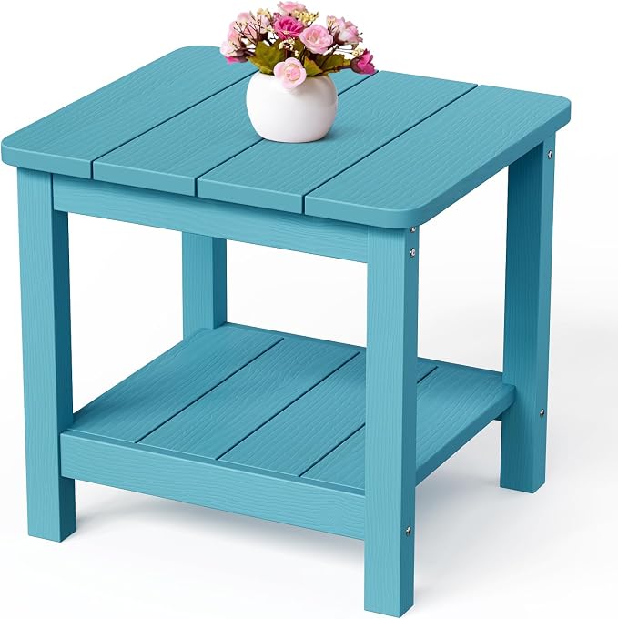 Stoog Rectangular Outdoor Side Table, All-Weather Turquoise End Table for Patio, Never Fade or Rot, Perfect for Pool, Backyard & Garden