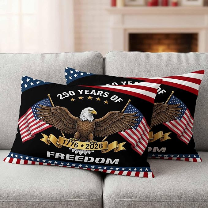 250 Years Anniversary Outdoor Waterproof Throw Pillow Covers 20x12 Set of 2, American Flag Eagle Independence Day Decor Pillowcases Cushion Pillowcase for Couch Sofa Patio Outside Pillow Protector