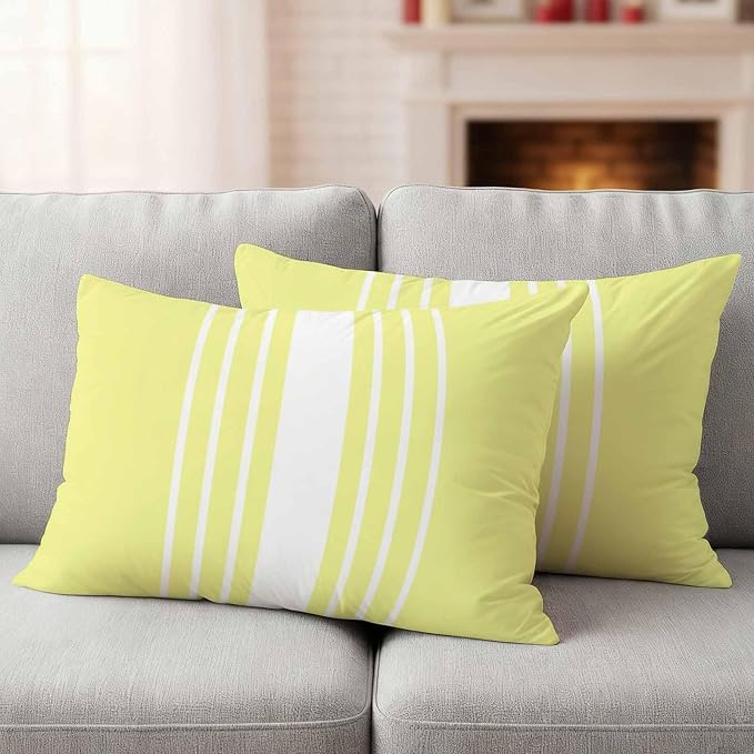 Yellow White Stripe Outdoor Pillow Covers 20x12 Inch Lumbar Pillow Covers Set of 2 Waterproof Decorative Throw Pillow Cases Modern Rustic Vertical Striped Cushion Covers for Patio Furniture Garden