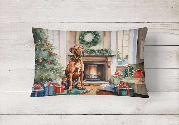 Caroline's Treasures DAC2735PW1216 Rhodesian Ridgeback Cozy Christmas Throw Pillow Machine Washable, Indoor Outdoor Decorative Pillow for Couch, Bed or Patio, 12HX16W