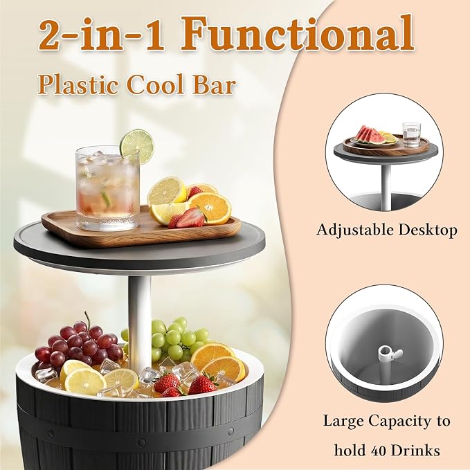 Outdoor Cool Bar Table 9.8 Gallon Portable Cooler Side Table with Legs,Cocktail Coffee Table Sturdy,Waterproof & UV Resistant,Indoor Outdoor Use,Cooler for Camping,Picnic,Beach,Parties(Black)
