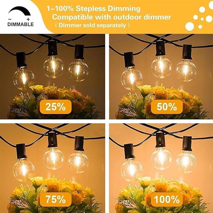 SUNTHIN Outdoor String Lights, 97FT Patio Lights with 49 G40 Shatterproof LED Bulbs(1 Spare), Waterproof Lights String for Outside Backyard, Porch, Bistro, Party, Camping, Garden Gathering