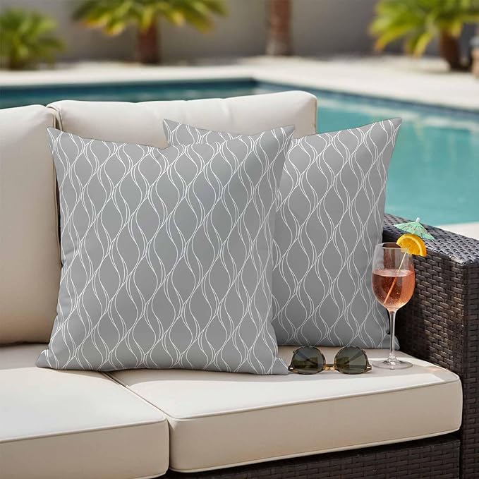 Grey White Stripes Outdoor Pillow Covers 24x24 Inch Throw Pillow Covers Set of 2 Waterproof Decorative Pillow Cases Simple Geometric Modern Monochrome Cushion Covers for Patio Furniture Garden Couch