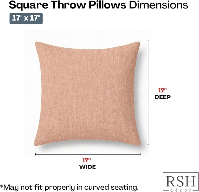 RSH DECOR: Sunbrella Square Throw Pillows Set of 4 | 17" x 17" | Water and Fade-Resistant Performance Fabric | Outdoor Pillow Covers with Down-Alternative Inserts | Made in USA (Cast Petal Pink)