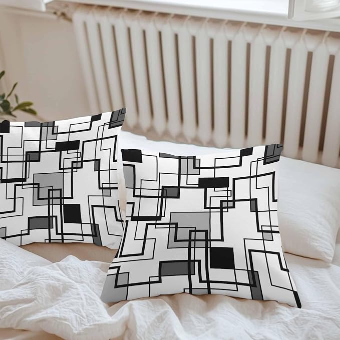 Vandarllin Outdoor Throw Pillows Covers 20x20 inch Set of 2 Waterproof Gray Geometric Stripes Decorative Zippered Cushion Covers for Patio Furniture, Modern Abstract Lines Lumbar Pillowcases