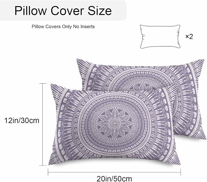 Vandarllin Outdoor Throw Pillows Covers 20x12 inch Set of 2 Waterproof Purple Boho Decorative Zippered Cushion Covers for Patio Furniture, Bohemian Floral Geometric Lumbar Pillowcases