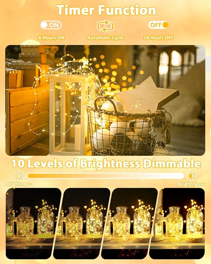4 Pack 60 LED Fairy Lights Battery Operated with Remote, 20 FT Warm White | Cuttable, 8 Modes, Memory, Dimmable, Waterproof Battery String Lights with Timer for Indoor Outdoor, Christmas Decorations